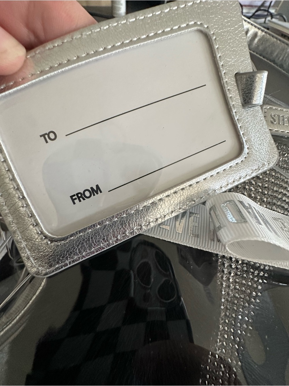 Steve Madden Gift Set –Clear Cosmetic Tote,Bling Cup, Earmuffs, Luggage Tag NWT - Picture 7 of 7